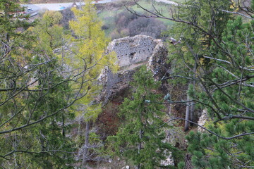Ruins of Vrsatec castle in Vrsatske bradla mountain, west Slovakia