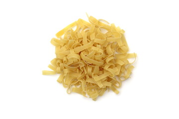 A bunch of pasta in the form of spaghetti on a white background