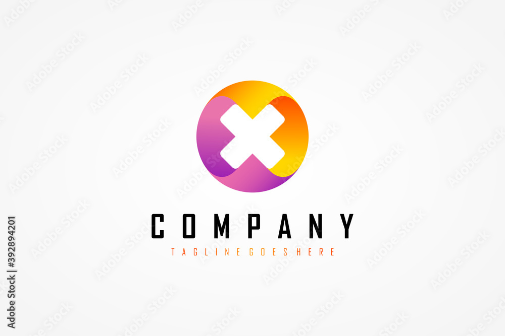 Poster abstract initial letter x logo. colorful motion circle shape origami style with negative space x let