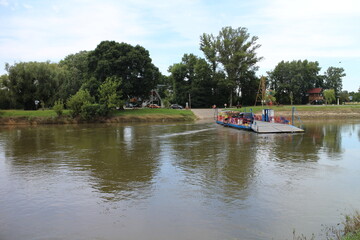 Ferry between Angern and Zahorska Ves on border line between Austria and Slovakia