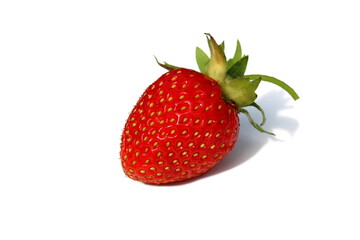Red juicy strawberry lies on a white background
