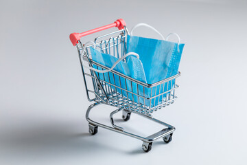 Shopping cart with mask, mandatory wearing masks in store