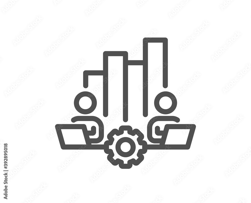 Aufkleber teamwork chart line icon. remote office sign. team employees symbol. quality design element. linear 