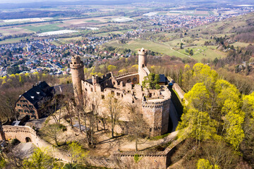 Aerial view, Auerbach Castle, Bergstrasse, Bensheim, Hesse, Germany