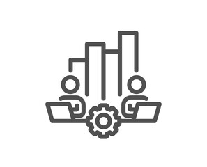 Teamwork chart line icon. Remote office sign. Team employees symbol. Quality design element. Linear style teamwork chart icon. Editable stroke. Vector