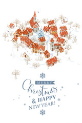Vector winter cityscape Christmas card - 392895458