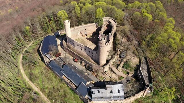 Aerial view, flight at Auerbach Castle, Bergstrasse, Bensheim, Hesse, Germany