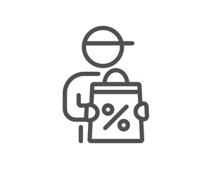 Delivery discount line icon. Sale offer sign. Courier promotion symbol. Quality design element. Linear style delivery discount icon. Editable stroke. Vector