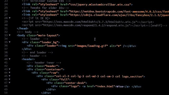 Developer is browsing html code on the computer screen. Code Scrolling. Computer script concept. Scene B