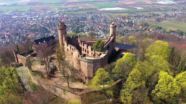 Aerial view, flight at Auerbach Castle, Bergstrasse, Bensheim, Hesse, Germany