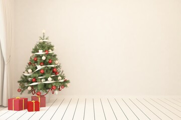 Empty christmas interior of living room. Scandinavian design. 3D illustration