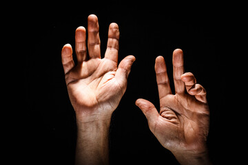 Man hand on a black background.