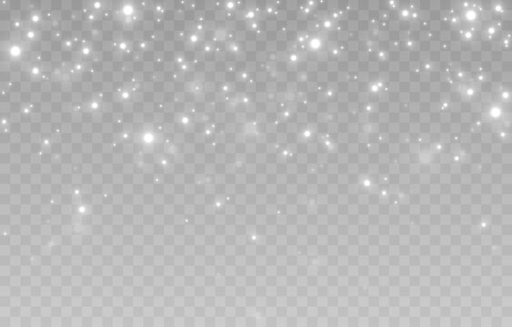 Vector snow. Snow on an isolated transparent background. Snowfall, blizzard, winter, snowflakes. Christmas image. Png.