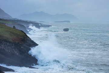 Storm and Big Waves, Islares, Cantabrian Sea, Montaña Oriental Costera, Castro Urdiales Municipality, Cantabria, Spain, Europe