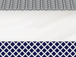 なまこ壁と瓦屋根の塀の背景素材_和風イラスト_汚れ © ふわぷか