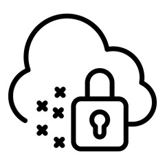 Secured cloud icon. Outline secured cloud vector icon for web design isolated on white background