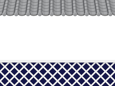 なまこ壁と瓦屋根の塀のフレーム素材_和風イラスト