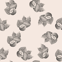 Vintage hand drawn nuts. Watercolor illustration pattern.