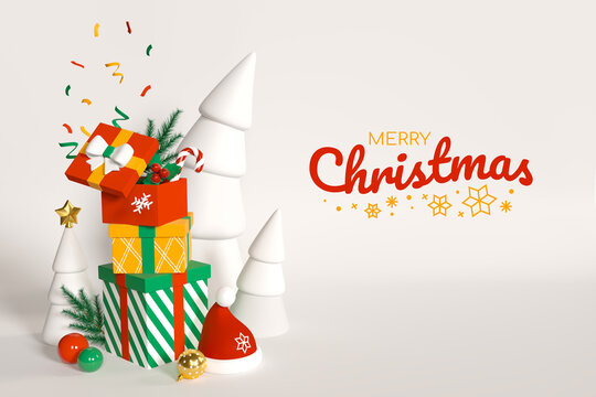 Merry Christmas card - modern colorful 3d banner