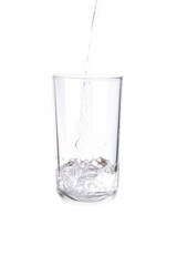 Pouring water into a separate glass on a white background. Clean drinking water concept