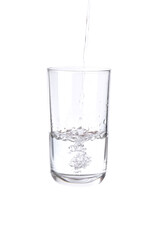 Pouring water into a separate glass on a white background. Clean drinking water concept