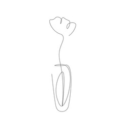 Flower on vase line drawing. Vector illustration