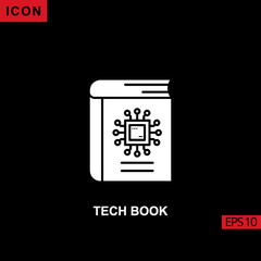 Icon tech book with circuit board processor. Filled, glyph or flat vector icon symbol sign collection