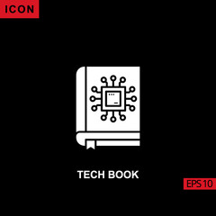 Icon tech book with circuit board processor. Filled, glyph or flat vector icon symbol sign collection