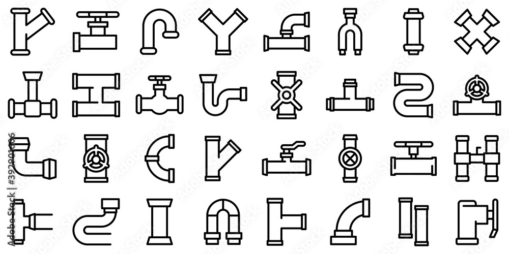 Poster pipe icons set. outline set of pipe vector icons for web design isolated on white background