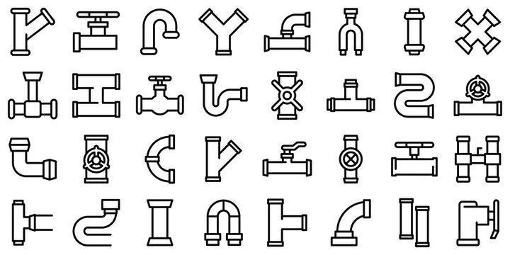 Pipe icons set. Outline set of pipe vector icons for web design isolated on white background