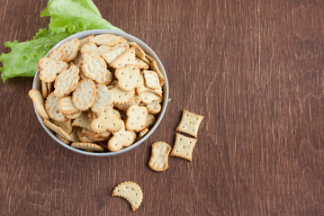delicious dry cookies, biscuits, crackers with salt and dry herbs