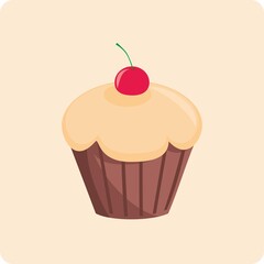 Sweet vector cupcake with red cherry