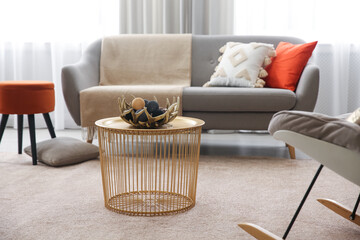 Fototapeta na wymiar Cozy living room interior inspired by autumn colors