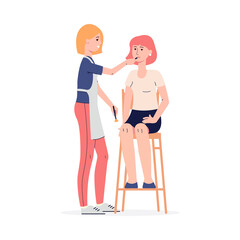 Visagist or makeup artist working with client flat vector illustration isolated.