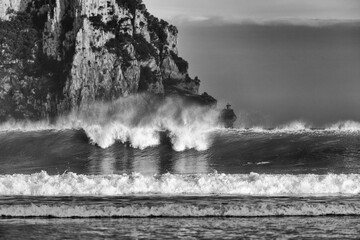 El Pescador Lighthouse from La Salvé beach, Laredo, Cantabrian Sea, Cantabria, Spain, Europe
