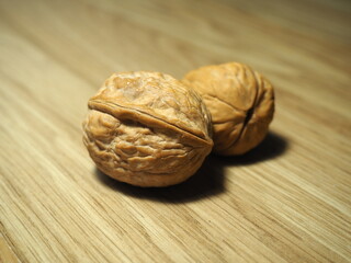 Two walnuts on the table