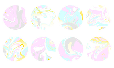 Marble pink  blue gold highlight covers for social media, round icon set for current pinned stories. Marble circles. Vector circle illustration.