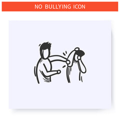 Hitting icon. Physical bullying. Outline sketch drawing. Man hits another man. Aggressive behaviour, violence, and harassment. Discrimination, pressure, social issue. Isolated vector illustration 