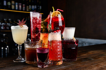 collection of cocktails at the bar