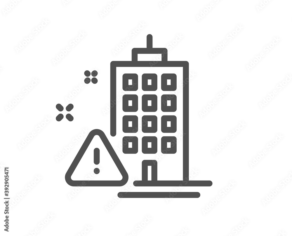 Poster building construction warning line icon. attention triangle sign. caution house symbol. quality desi