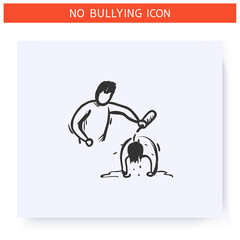 Mockery icon. Physical bullying. Outline sketch drawing. Man scoffs another man. Aggressive behaviour, violence and harassment. Discrimination, pressure, social issue. Isolated vector illustration