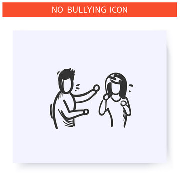 Relational bullying icon. Verbal bullying. Outline sketch drawing. Domestic abuse, Aggressive behaviour, violence and harassment. Discrimination, pressure, social issue. Isolated vector illustration 