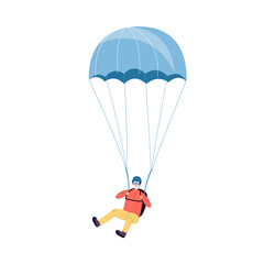 Grandfather or senior man jumps with parachute flat vector illustration isolated.