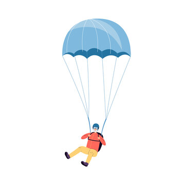 Grandfather Or Senior Man Jumps With Parachute Flat Vector Illustration Isolated.