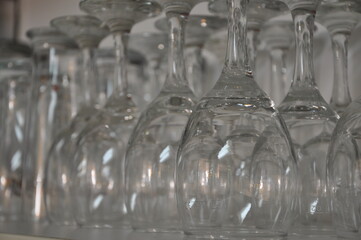 Wine empty glasses on the table. Empty glasses.