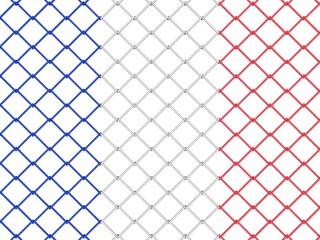 Fototapeta premium Maschendrahtzaun in den Farben der französischen Flagge