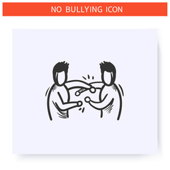 Fighting icon. Physical bullying. Outline sketch drawing.Two men fight. Martial art. Aggressive behaviour, violence or harassment. Discrimination, pressure, social issue. Isolated vector illustration 