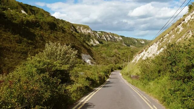 POV shot of a rural area in Folkestone, a port town on the English Channel, in Kent, south-east England, UK