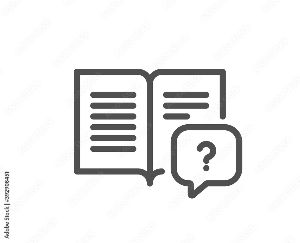 Poster instruction manual line icon. help book sign. question faq symbol. quality design element. linear st