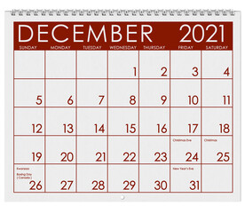 2021: Calendar: Month Of December